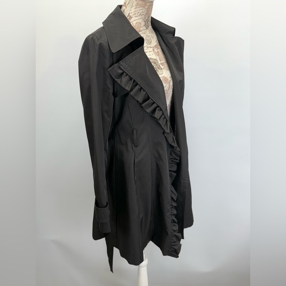 JESSICA SIMPSON Elegant Black Ruffle Trim trench Coat size S - Picture 7 of 13